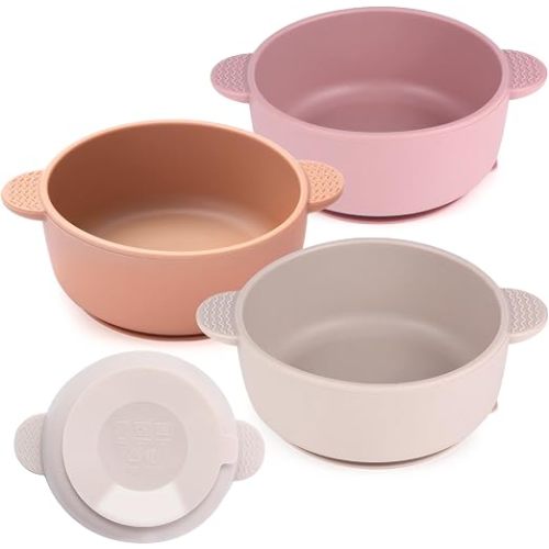 Eascrozn 3 Pack Baby Bowls with Suction, Silicone Suction Bowls for Babies