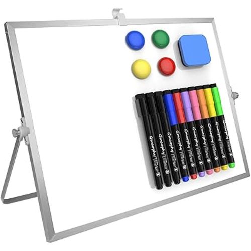 GMAOPHY Dry Erase White Board, 16inX12in Large Magnetic Desktop Whiteboard with Stand, 10 Markers, 4 Magnets, 1 Eraser, Portable Double-Sided White Board Easel for Kids Memo to Do List Desk School