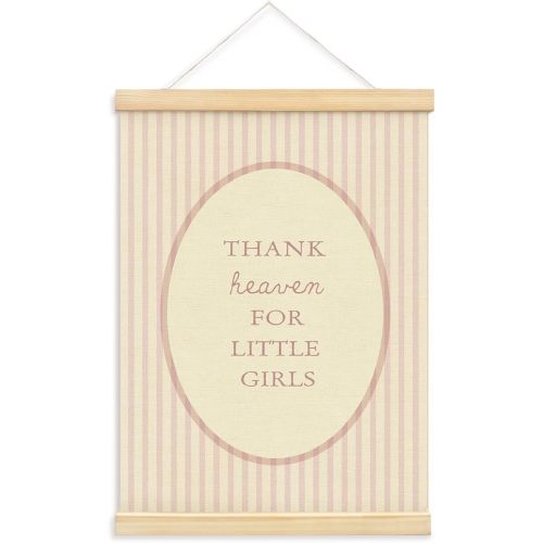 YZSLA Girls Room Wall Art Decor,Thank Heaven for Little Girls, Vintage Nursery Baby Girls Room,Pink Stripe Wall Art Hanging Toddler Playroom Bedroom Dorm Decor,12x16 inch