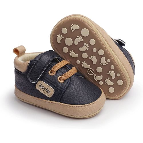 HsdsBebe Baby Boys Girls Pu Leather Hard Bottom Walking Sneakers Toddler Rubber Sole First Walkers Infant Cartoon Slippers Crib Shoes