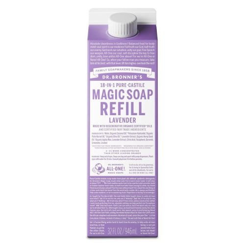 Dr. Bronner's Pure Castile Liquid Soap Bodywash Refill Carton - Lavender - 32 fl oz: Vegan, Non-Toxic, Sensitive Skin