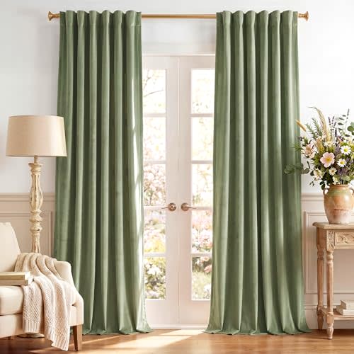 StangH Velvet Curtains 90 inches Long Sage Green - Thick Vertical Soft Drapes in Refreshing Color Back Tab Rustic Home Decor for Bedroom/Kids Room/Parlor, W52 x L90, 2 Panels