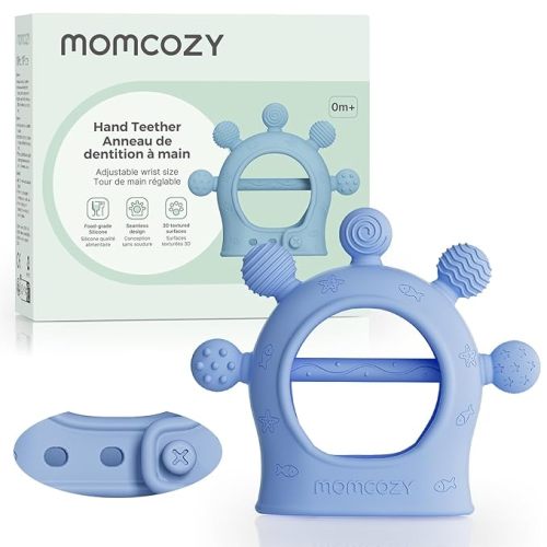 Momcozy Baby Teether Toys | Silicone Teether for 0-12 Months | Baby Teething Relief | Blue