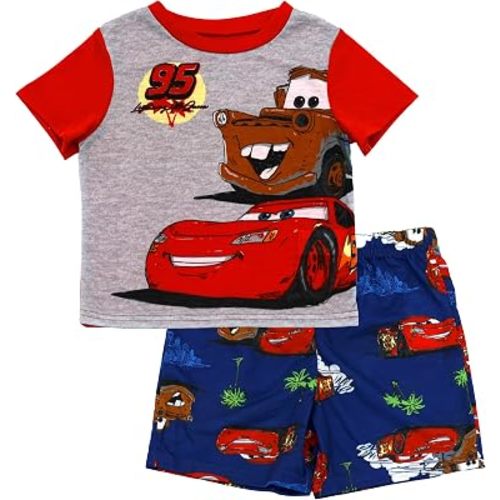 Disney Cars Pajamas for Toddler Boys, 2 Piece Lightning McQueen Pajamas for Toddler Boys, Lightning McQueen & Mater Short Set