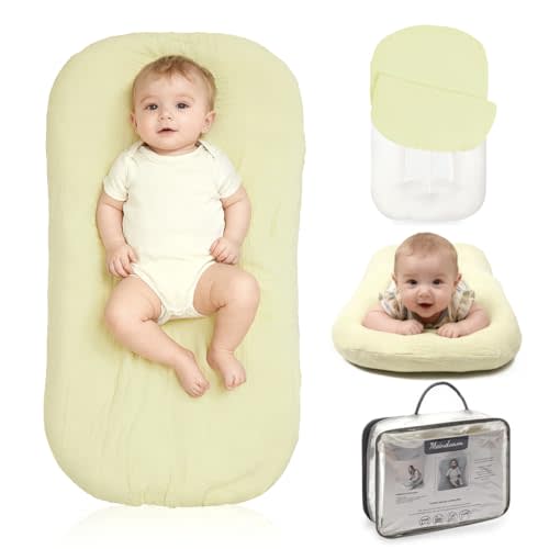 Baby Lounger for Newborn 0-24 Months Soft Cotton Infants Support Cushion | Baby Lounger Curve & Snuggle Lounger me Infant Floor Seat Loungers Machine Washable Cover, Travel Bag, Baby Gift