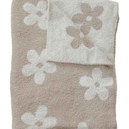 Mebie Baby Taupe Daisy Plush Baby Blanket 30x40 - Soft, Lightweight, Breathable | Available in Three Sizes