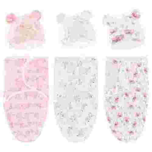 Baby Swaddle Sleep Sack with Hat, Soft Cotton Newborn Wearable Swaddle Wrap, for 0-3 months Girls Boys, 3-Pack