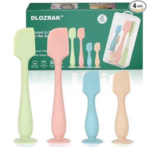4-Pack Diaper Cream Spatula with Travel Case, Soft Baby Butt Spatula – Silicone Butt Paste Spatula, Convenient Diaper Spatula, Ideal Baby Shower Gift