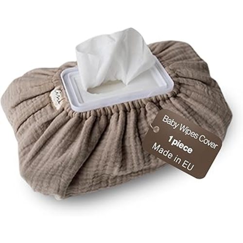 Baby Wipes Cover – Universal Size, One Size Fits All Wipes Packages | Muslin Cotton Tissue Cover for Nursery, Diaper Bag & Changing Table, Station | Gingham & Neutral Patterns (Sand)