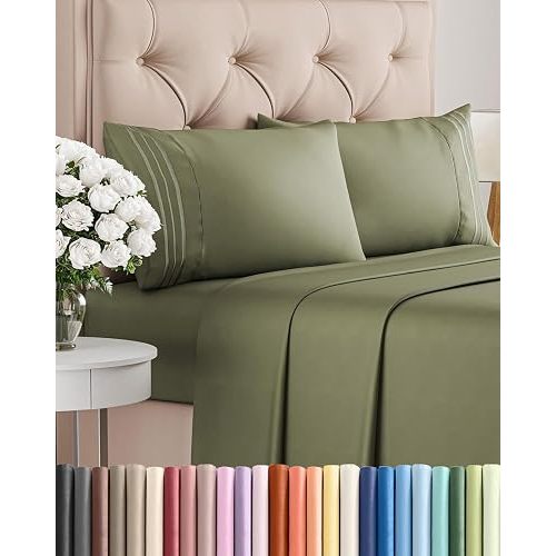 Queen Size 4 Piece Sheet Set - Breathable & Cooling Sheets - Sage Green