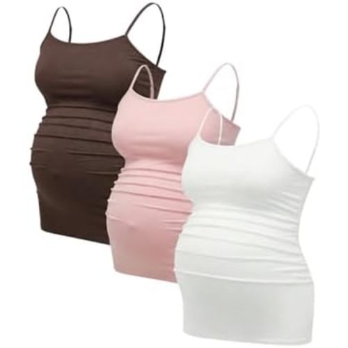 Women's 3 Pack Maternity Tank Tops Casual Ruched Spaghetti Strap Pregnancy Cami Top Camisole