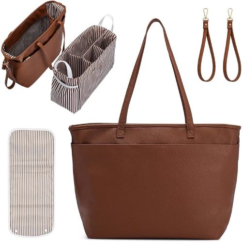 Parker Baby Co. Diaper Bag Tote, Vegan Leather Diaper Bag Purse & Insert