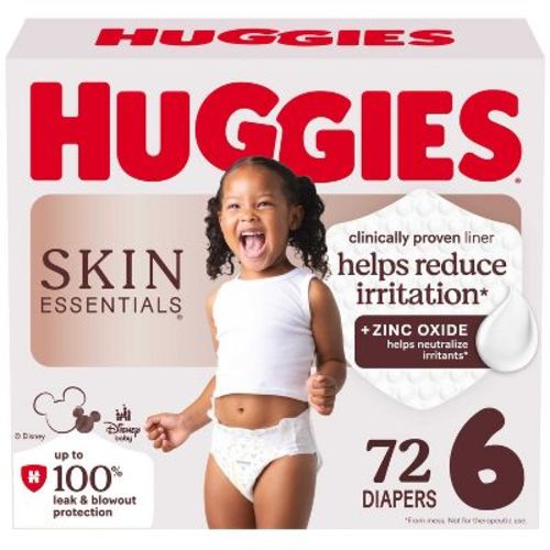 Huggies Skin Essentials Luxury Diapers - Size 6 - 72ct: Disposable, Latex-Free, Hypoallergenic, 35+ lbs, Leak Guards