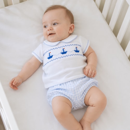 Ahoy Baby Classics Smocked Diaper Cover Set - Light Blue