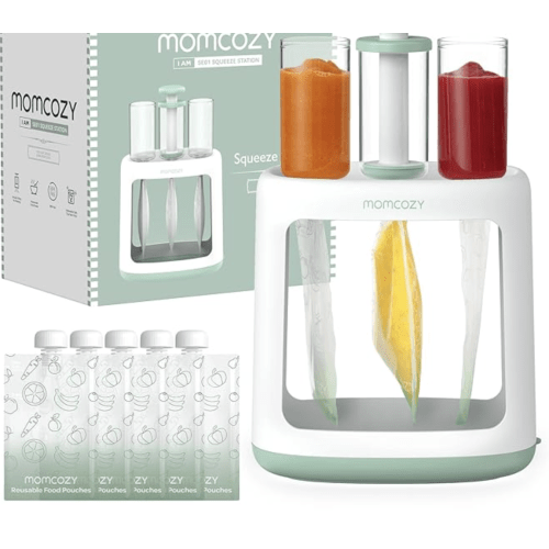Momcozy Squeeze Station,Baby Food Maker&Pouch Filler for Homemade Baby Puree, BPA-Free, Dishwasher Safe, with Reusable Baby Food Pouches for Babies & Toddlers