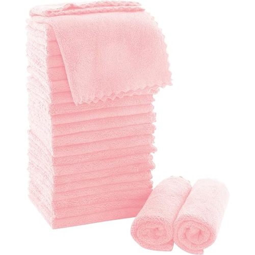 MOONQUEEN Ultra Soft Premium Washcloths Set - 12 x 12 inches - 24 Pack - Quick Drying - Highly Absorbent Coral Velvet Bathroom Wash Clothes - Use as Bath, Spa, Facial, Fingertip Towel (Pink)