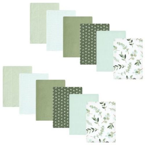 Hudson Baby Infant Girl Cotton Flannel Burp Cloths Bundle, Eucalyptus, One Size