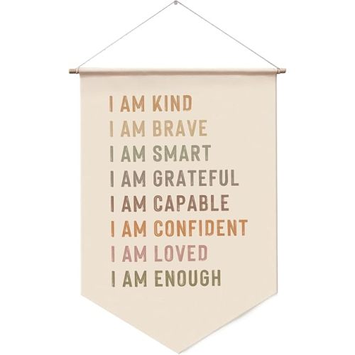 Affirmations Wall Hanging Art for Kids, Classroom Wall Art, I am Enough, Kid's Bedroom, Rainbow Affirmations Wall Banner, I am Kind Smart Loved, Inspirational Nursery Decor