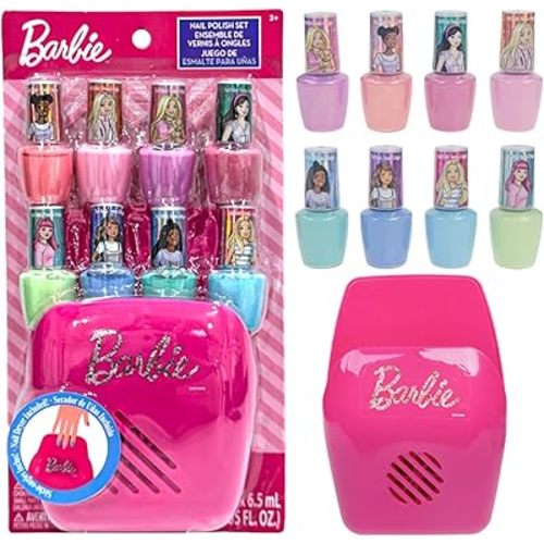 Barbie -Townley Girl Non-Toxic Peel-Off Water-Based Safe Nail Polish Set with Nail Dryer for Kids, Batteries Not Included, Ages 3 and Up
