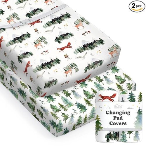 Baby Changing Pad Cover 2-Pack for Boys, Girls (Woodland Forest Animals) - Premium Fitted Sheets Baby Diaper Changing Table Cover - Buttery Soft Cotton Blend