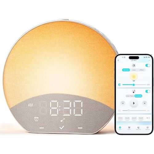 Glocusent Sunrise Alarm Clock with Sound Machine, Alarm Clock for Sleeper | 10 Alarm Sounds, 30 Sleep Sounds, 12 Modes Night Light, Dual Sound Machine Alarms Clocks for Bedrooms, Adults, Kids