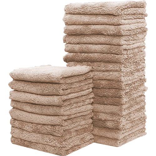 24 Pack Kitchen Dishcloths - Does Not Shed Fluff - Reusable Dish Towels, Dish Cloths, Super Absorbent Coral Fleece Cleaning Cloths, Nonstick Oil Washable Fast Drying, 7 x 9 Inch (Brown)