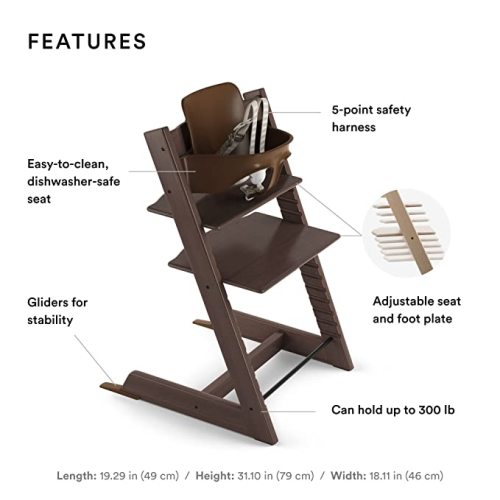 Tripp Trapp High Chair from Stokke, Walnut - Adjustable, Convertible Chair for Children & Adults - Includes Baby Set with Removable Harness for Ages 6-36 Months - Ergonomic & Classic Design