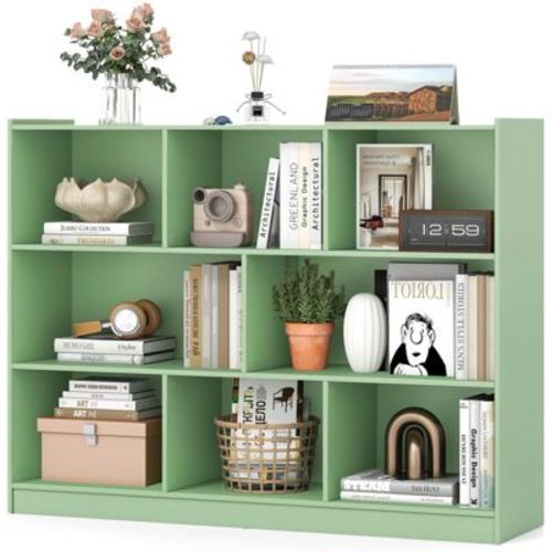 Costway 8 Cube 3-Tier Open Wooden Bookshelf Toy Storage Organizer with Anti-toppling Kits Green