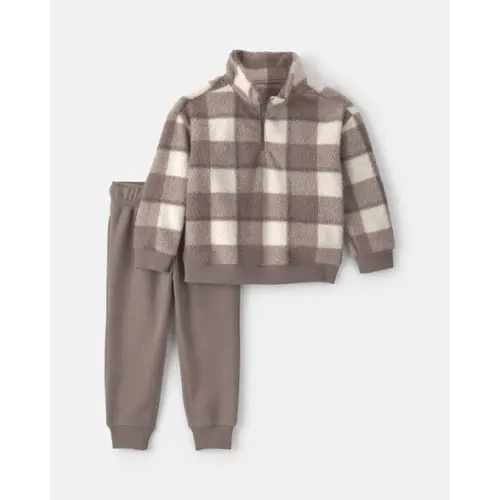 Toddler Boy 2-Piece Checkered Teddy Fleece Pullover & Pant Set - Grey/White | Carter's