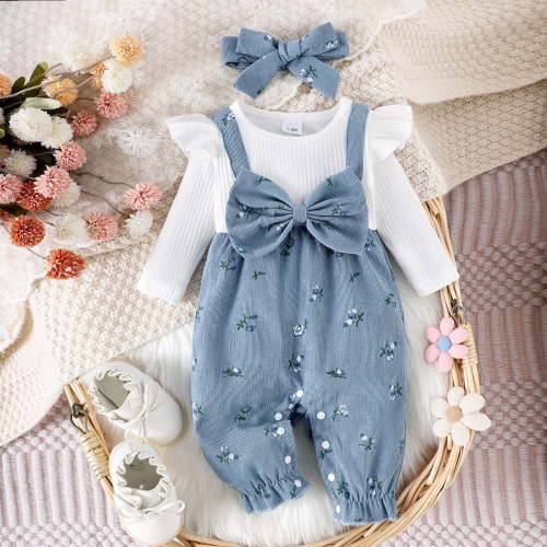 Baby Girl Rompers 12-18 Months Baby Girl Clothes Fall Winter Long Sleeve Bubble Romper Floral Bow One Piece Jumpsuit Cute Outfits