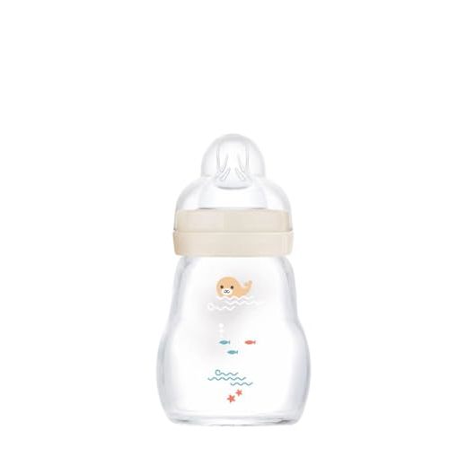 MAM 6oz Feel Good Pure Glass Anti-Colic Wide Neck Baby Bottle, Slow Flow Skin Soft Silicone Nipple, Easy to Clean,BPA Free, 0+ Months, Easy Switch Between Breast & Bottle, Made in Europe, 3 Pk Unisex