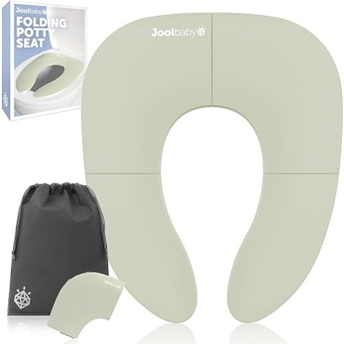 Jool Baby Folding Travel Potty Training Seat for Toddlers, Fits Round & Oval Toilets, Non-Slip Suction Cups, Includes Free Travel Bag (Sage)