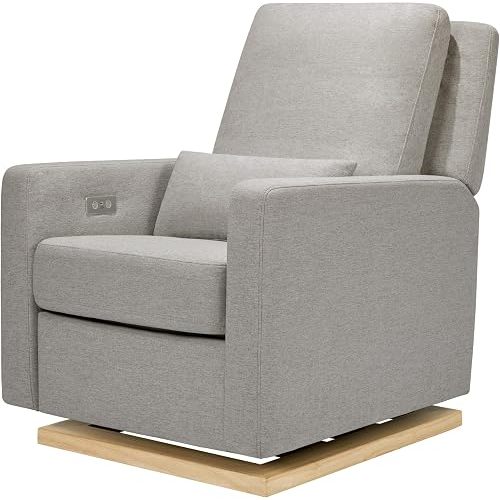 Babyletto Sigi Electronic Power Recliner & Swivel Glider with USB Port in Performance Gray Eco-Weave with Light Wood Base, Water Repellent & Stain Resistant, Greenguard Gold and CertiPUR-US Certified
