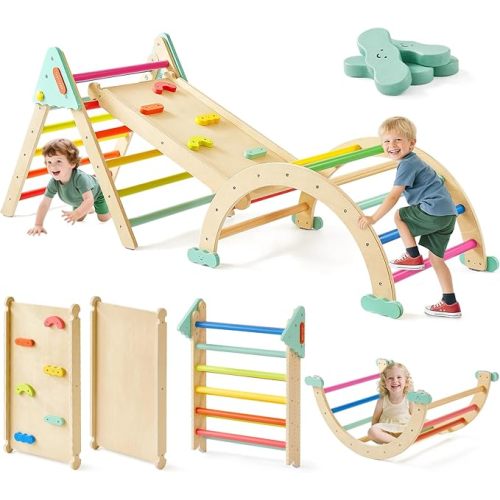 Tiny Land Pikler Triangle Set,7-in-1 Foldable Montessori Climbing Toys