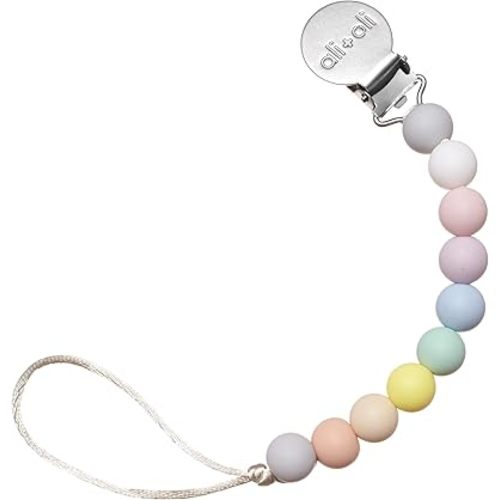 Ali+Oli Silicone Pacifier Clip for Baby (Thin Pastel) 100% Food-Grade BPA Free Newborn Pacifier Holder Infant Binky Clip for Baby Boy or Girl