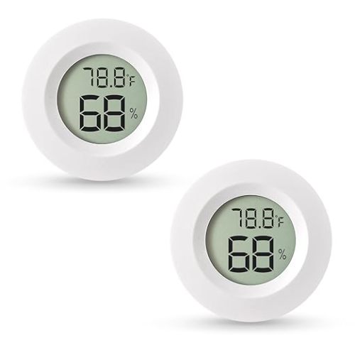 2-Pack Mini Hygrometer & Thermometer, Indoor Outdoor Digital Humidity Meter Gauge Temperature, ℉/℃, for Home, Office, Reptile, Car, Greenhouse, Lab, Terrarium, Cellar.. A01 White