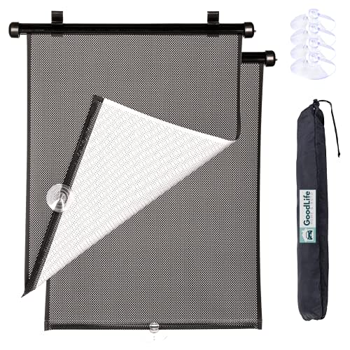 GoodLife Home & Auto Roller Sun Shade for Car Side Windows - Blocks Heat and UV Rays - Solar Protection for Passengers - Premium, Safe Materials - Fits All Cars, Trucks, SUVs - Travel Pouch - 2 Pack