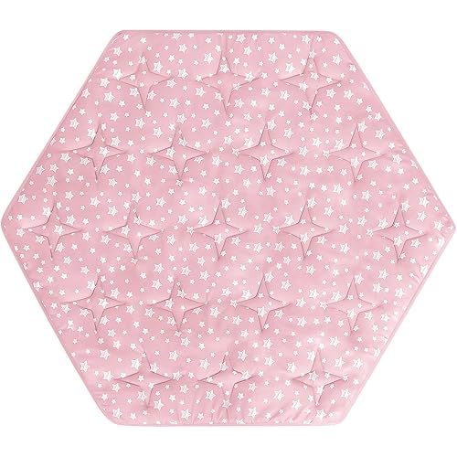 Hexagon Playpen Mat Fits POP 'N GO Baby Playpen, 59 Inch Hexagon Playpen Mattress Pad, Non Slip and Padded Play Mat Pink with Star Print
