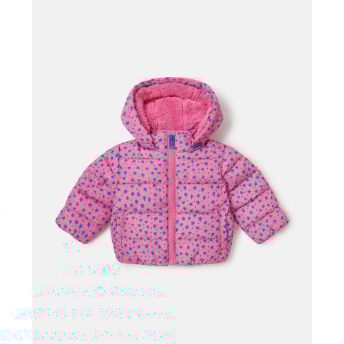 Star Print Hooded Puffer Coat