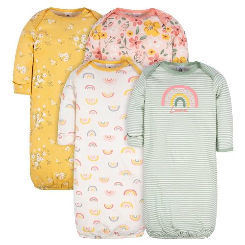 Gerber Unisex Baby Boy and Girls 4-Pack Sleeper Gown Gold 0-6 Months