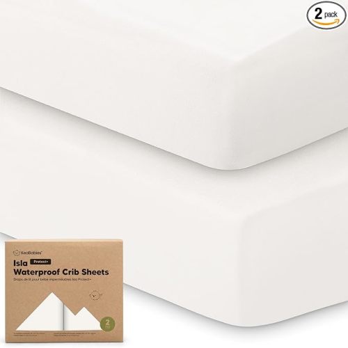 KeaBabies 2-Pack Waterproof Baby Crib Sheets for Boys,Girls -52x28 Viscose Derived from Bamboo Toddler Bed Sheet Neutral,Fitted Crib Mattress Protector Cover for Baby Bedding,Soft & Gentle(Soft White)