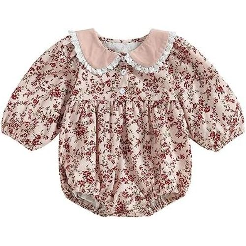Infant Baby Girl Fall Clothes Floral Print Long Sleeve Romper Peter Pan Collar Ruffle Jumpsuit Bodysuit Cute Outfit