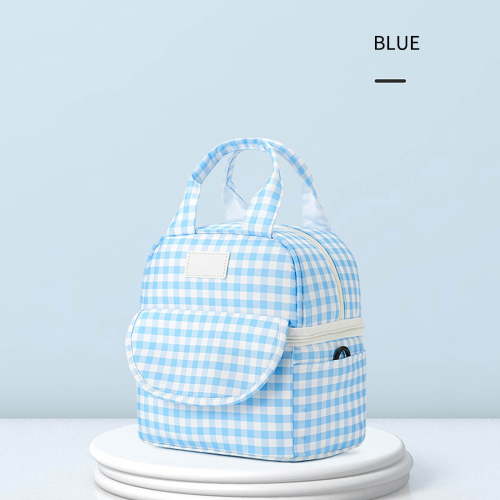 Insulated Breast Milk Cooler Bag with Checkered Pattern,Portable Mommy Backpack for Working Mothers,Temperature Control Lunch Bag for Outdoor and Commuting(Blue)