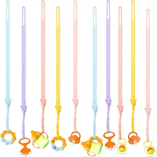 Nuanchu 10 Pcs Toy Straps for Baby, Silicone Set Pacifier Clip, Applies to Car Seat Toy, Teether Toy, High Chair, Stroller Accessories, Baby Toy Clips, Cribs, Rocking Chair