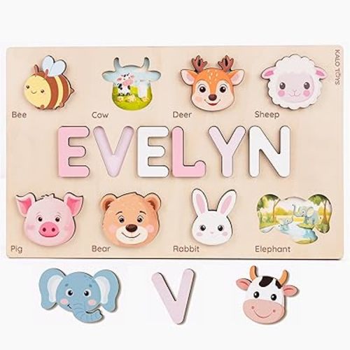 Personalized Name Puzzle, Custom Baby Gifts, Personalized Name Puzzles for Toddlers 1-3, Personalized Baby Gifts, 1st Birthday Girl and Boy (Puzzle with Animals)