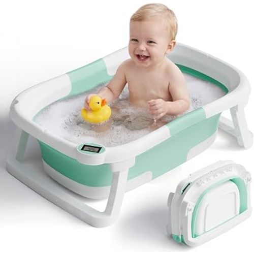 Collapsible Baby Bathtub with Thermometer, 0-36 Months, Turquoise