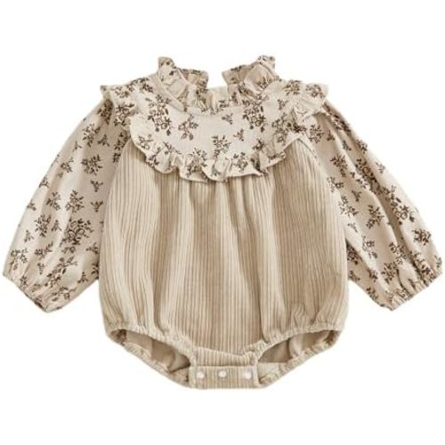 Infant Baby Girl Floral Romper Long Sleeve Turtle Neck Ruffled Bodysuit Fall Clothes Newborn Coming Home Outfit