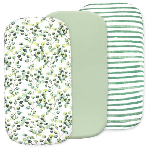 Baby Bassinet Sheet Set for Boy and Girl, 3 Pack Organic Cotton Universal Fitted Bedding Cover for Oval, Hourglass & Rectangle Bassinet Mattress, Fitted Sheets Size 32 x 16 x 4 Inches