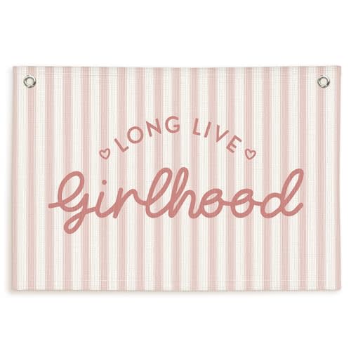 Lacama Long Live Girlhood Banner, Pink Linen Banners Wall Hanging Banner Flag Decor for Toddler Girls Room Nursery, Wall Hanging Flag 30x20 In