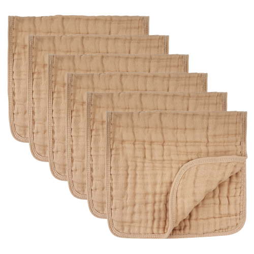 Muslin Burp Cloths 6 Pack - 20" x 10" - Ultra Soft & Absorbent, 100% Cotton for Spit Up & Drool- Gentle Baby Burping Cloth, Newborn Boys Girls Essentials, 6 Dark Beige
